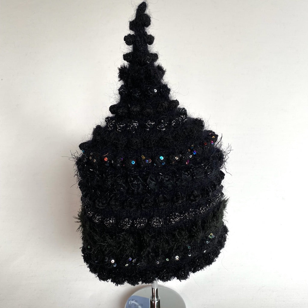 Black mohair/silk bobble beanie