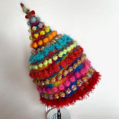 Rainbow bobble pointed beanie