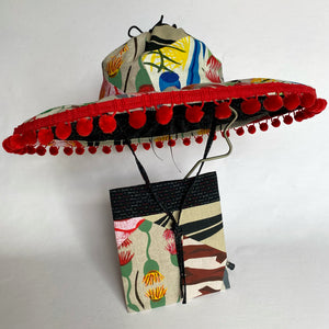 Penny Malone Hand print patched pieces "Gum Nuts and Leaves" fold-up sunhat