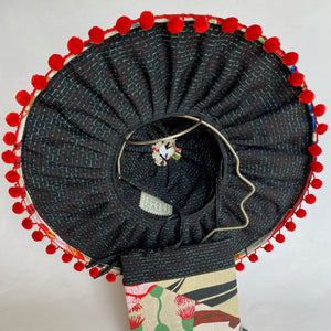 Penny Malone Hand print patched pieces "Gum Nuts and Leaves" fold-up sunhat